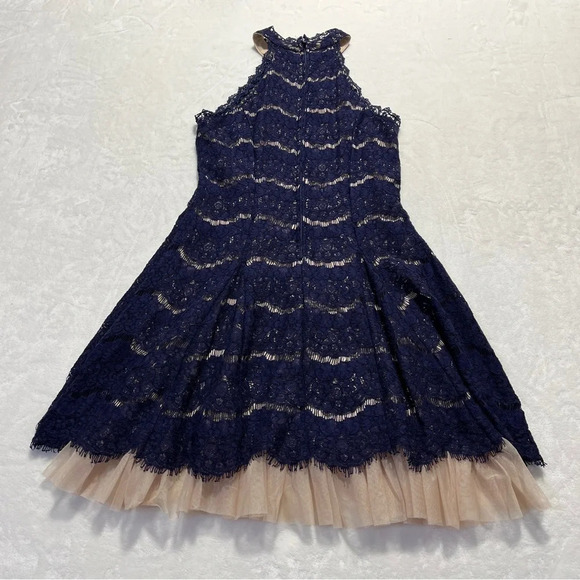 FRANCESCA'S Caitlin Gigi Neck Lace Tulle Underlay A-Line Dress Ladies Navy Small - Picture 4 of 9